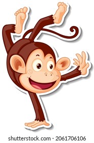 Monkey cartoon character sticker illustration