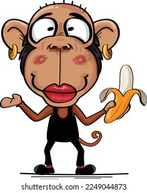 monkey cartoon characters, Cute Monkey, cute monkey holding a banana