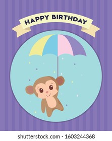 monkey cartoon design, Happy birthday card celebration decoration surprise party anniversay and invitation theme Vector illustration