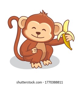 Monkey Cartoon Eating Banana Illustration