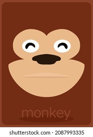 monkey cartoon face on brown background. cute simple animal face for kids poster and t-shirt design