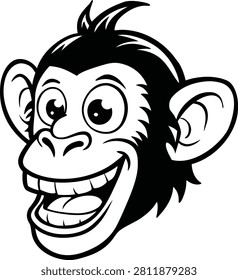 Monkey cartoon face, playful primate, funny animal, graphic.