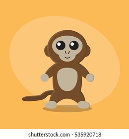 Monkey cartoon flat cute card on orange background