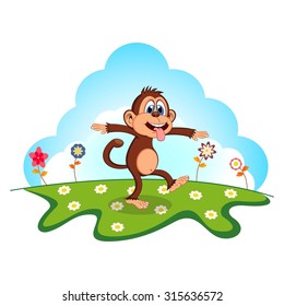 Monkey Cartoon in a garden for your design