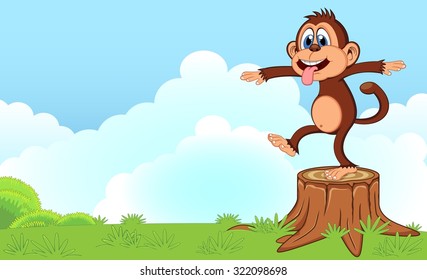 Monkey Cartoon in a garden for your design