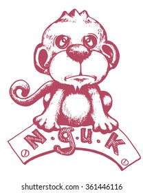 monkey cartoon hand draw isolated on white