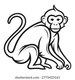 Monkey cartoon illustration with long tail and sitting on ground icon