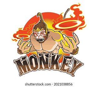 Monkey cartoon illustration and mascot for martial logo and event. Isolated on white background