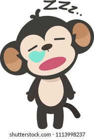 Monkey cartoon illustration standing and sleeping.