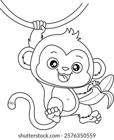 Monkey cartoon line art for coloring book pages