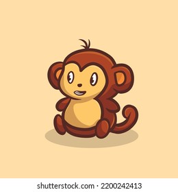 Monkey Cartoon Mascot Funny Vector Smile Happiness Fun Cute Farm Illustration Cute Brown