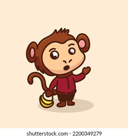Monkey Cartoon Mascot Funny Vector Smile Happiness Fun Cute Farm Illustration Cute Brown