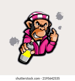 Monkey cartoon mascot logo design illustration vector. Geek monkey logo. Chimpanzee paint