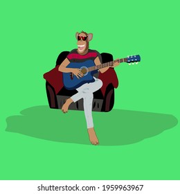 Monkey cartoon playing guitar image