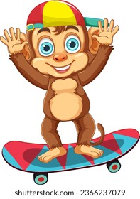 Monkey cartoon playing skateboard illustration