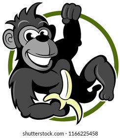Monkey, cartoon style gorilla character with banana.