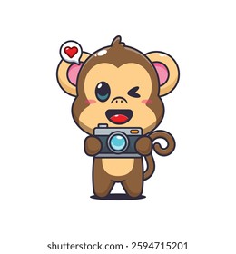 Monkey cartoon vector illustration with camera
Design element for poster, brochure, web, mascot, sticker, logo and icon.