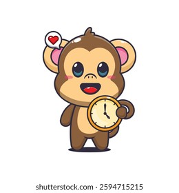 Monkey cartoon vector illustration with clock
Design element for poster, brochure, web, mascot, sticker, logo and icon.