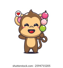 Monkey cartoon vector illustration eating dango
Design element for poster, brochure, web, mascot, sticker, logo and icon.