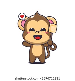 Monkey cartoon vector illustration eating marshmallow
Design element for poster, brochure, web, mascot, sticker, logo and icon.