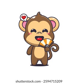 Monkey cartoon vector illustration with hand fan
Design element for poster, brochure, web, mascot, sticker, logo and icon.