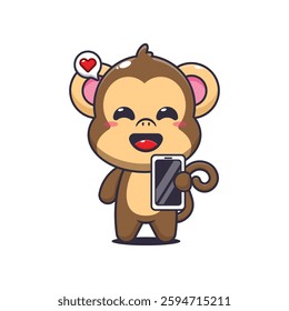 Monkey cartoon vector illustration with mobile phone
Design element for poster, brochure, web, mascot, sticker, logo and icon.