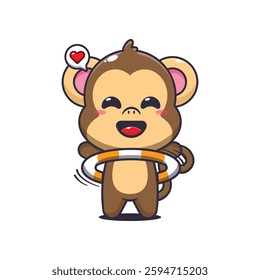 Monkey cartoon vector illustration playing hula hoop
Design element for poster, brochure, web, mascot, sticker, logo and icon.