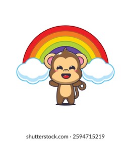 Monkey cartoon vector illustration with rainbow
Design element for poster, brochure, web, mascot, sticker, logo and icon.