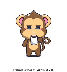 Monkey cartoon vector illustration is tired and sleepy holding coffee
Design element for poster, brochure, web, mascot, sticker, logo and icon.