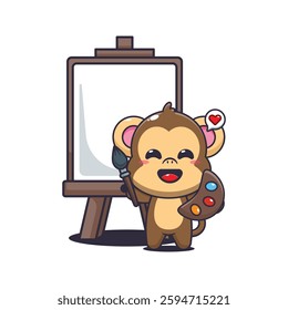 Monkey cartoon vector illustration wants to paint on canvas
Design element for poster, brochure, web, mascot, sticker, logo and icon.