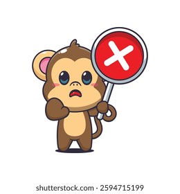 Monkey cartoon vector illustration with wrong sign
Design element for poster, brochure, web, mascot, sticker, logo and icon.