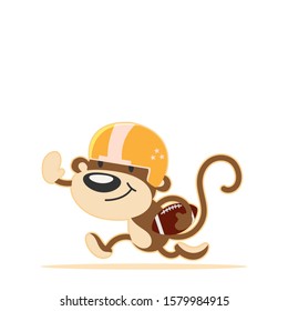 Monkey cartoon vector playing american football on white background 
