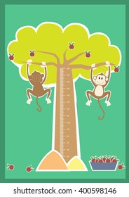 Monkey cartoons ,Meter wall or height meter from 50 to 180 centimeter,Vector illustrations