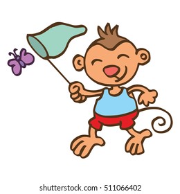 Monkey catching butterfly cartoon vector