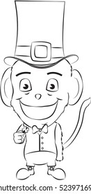 Monkey celebrating St Patrick day, contour illustration / Editable Eps 10