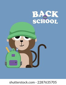 Monkey  Character with Bag School and message Back to School	