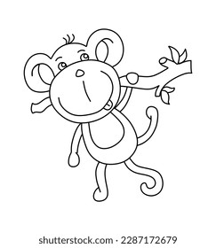Monkey Character Black and White Vector Illustration Coloring Book for Kids