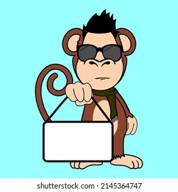 monkey character cartoon with sun glasses illustration in vector format