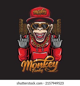 monkey character with gold chain necklace illustration