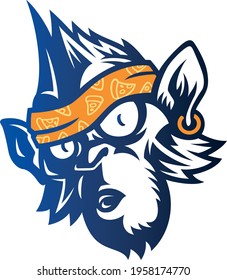 Monkey Character with Mohawk Hair and Earring and Bandana