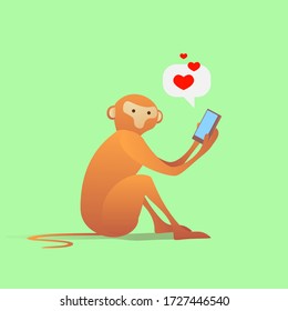 Monkey character uses his phone for pleasure
