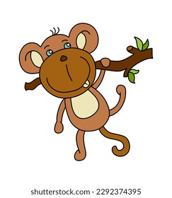 Monkey character Vector color doodle illustration isolated on white