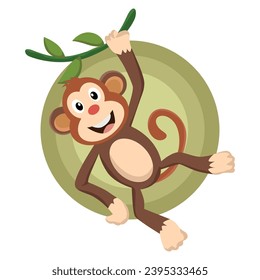 monkey character vector hanging in jungle