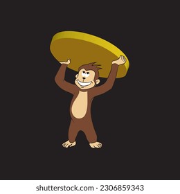monkey characters are lifting or winning gold coins, vector illustration