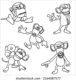 Monkey Characters Vector Art Illustration Outline Stock Vector (Royalty ...