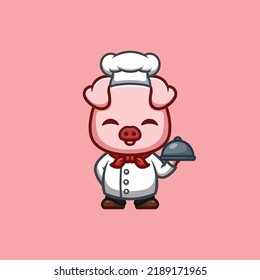 Monkey Chef Cute Creative Kawaii Cartoon Mascot Logo