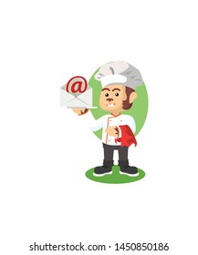 Monkey Chef With Mail Tray Isolated White