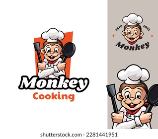 Monkey Chef Mascot Logo Design. Fun and playful cartoon mascot perfect for culinary, food-related business and brands