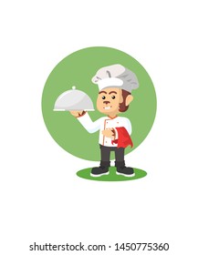 Monkey Chef With Tray Isolated White