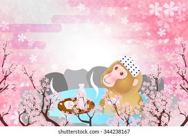Monkey cherry hot springs New Year's card